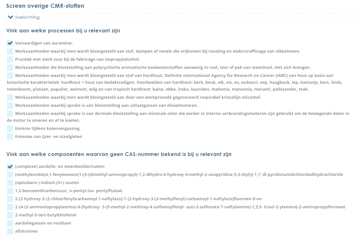 Screen overige CMR-stoffen in Stoffenmanager®